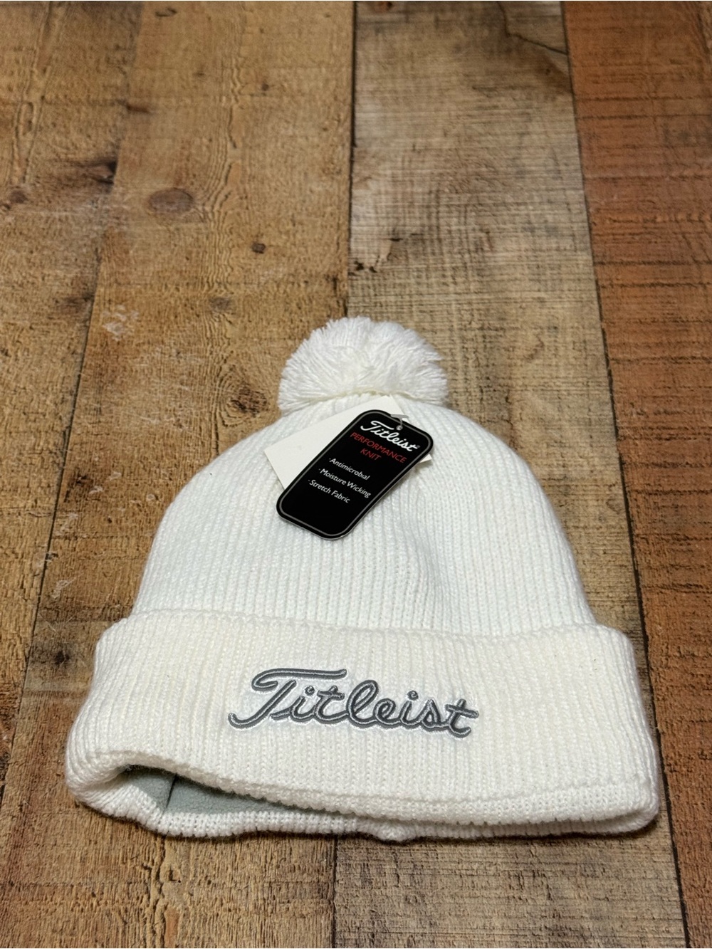 Titleist Knit Pom Pom Beanie Golf White Grey Logo NEW
New with tags